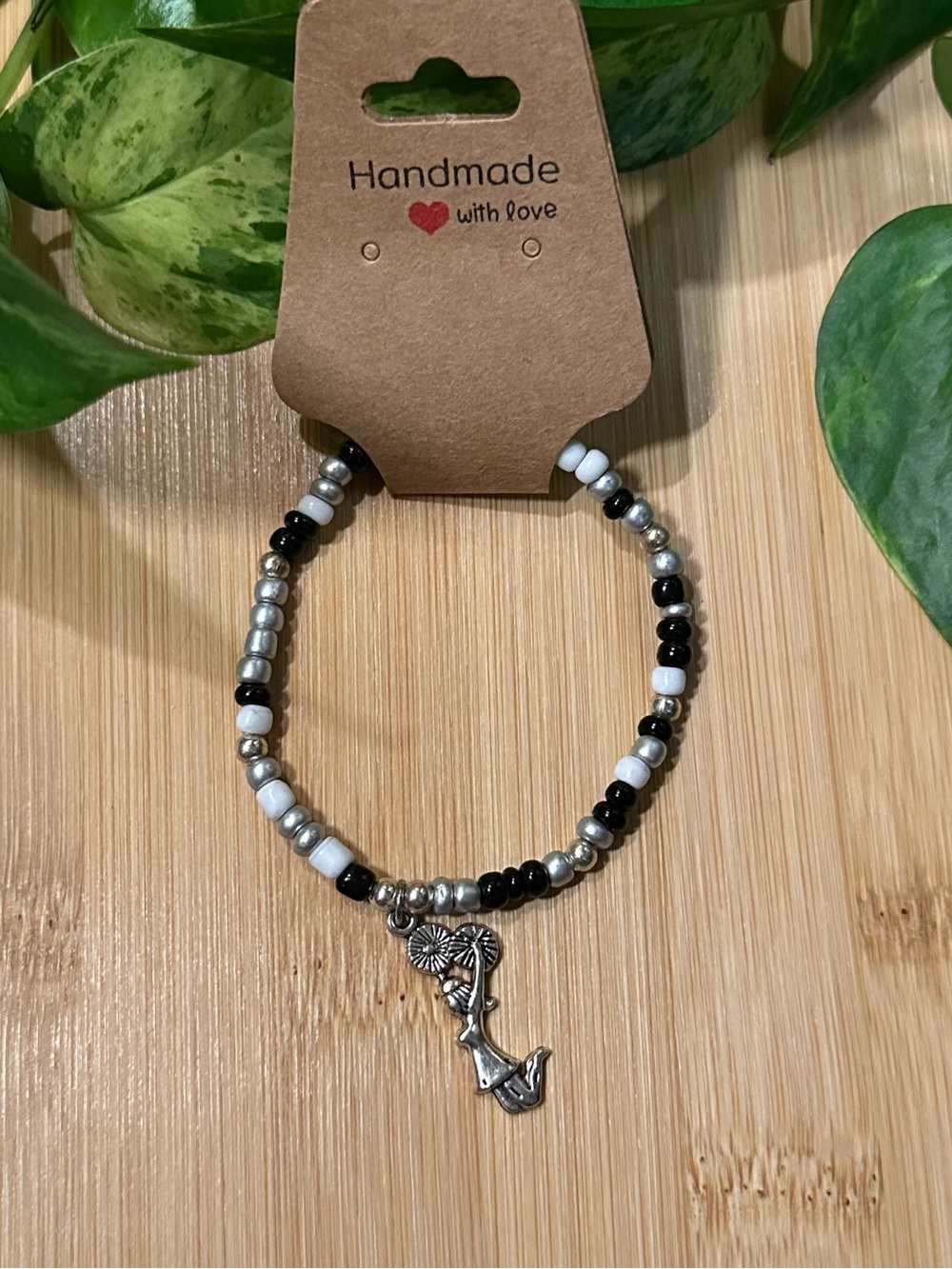📣✨ Cheer‎ Stretchy Beaded Bracelet | Handmade | Silver Cheer Dangle Charm 📣